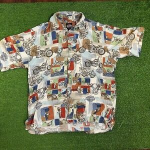 Vintage Harley Davidson Button UpMED Abstract HD Limited Ed. Hawaiian‎ Biker 90s